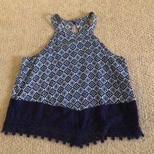 Charlotte Russe Blue and White Patterned Tank Top